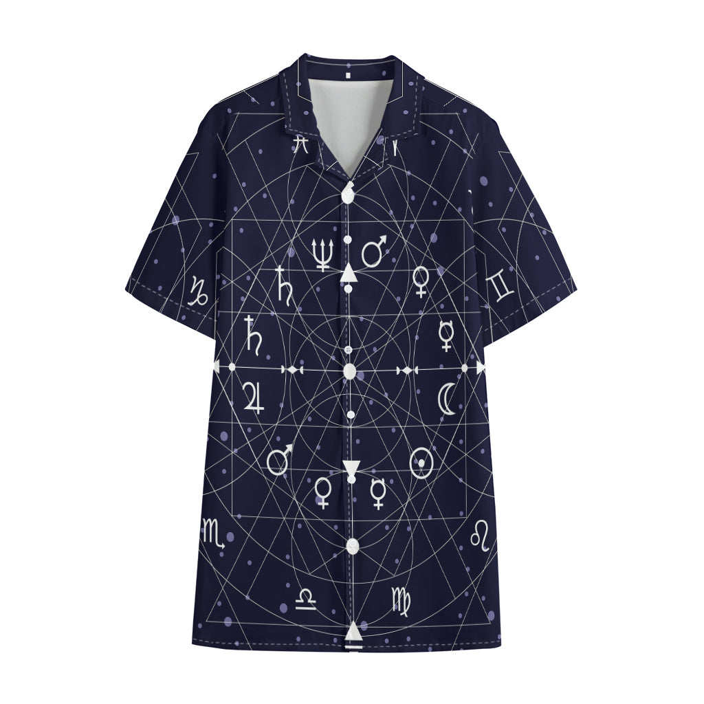 Geometric Moon Phase Print Cotton Hawaiian Shirt