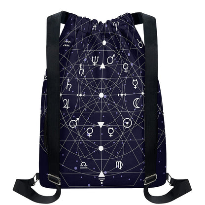 Geometric Moon Phase Print Drawstring Backpack