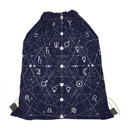 Geometric Moon Phase Print Drawstring Bag