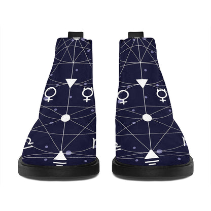 Geometric Moon Phase Print Flat Ankle Boots