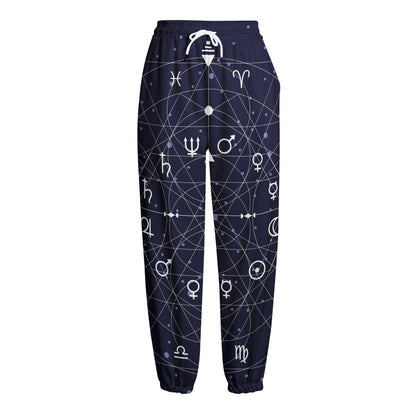Geometric Moon Phase Print Fleece Lined Knit Pants