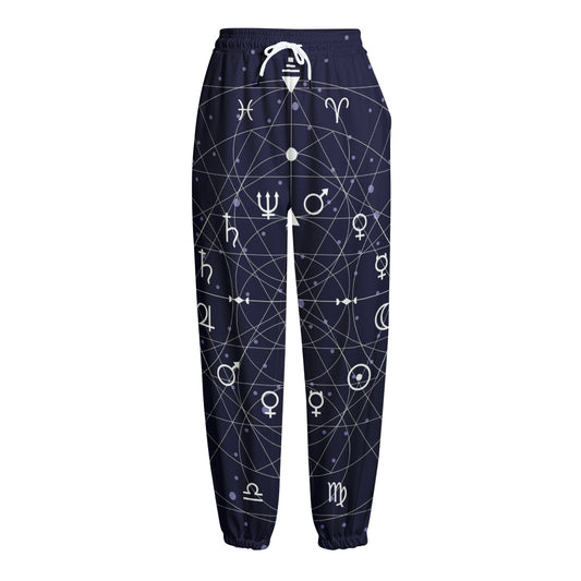 Geometric Moon Phase Print Fleece Lined Knit Pants