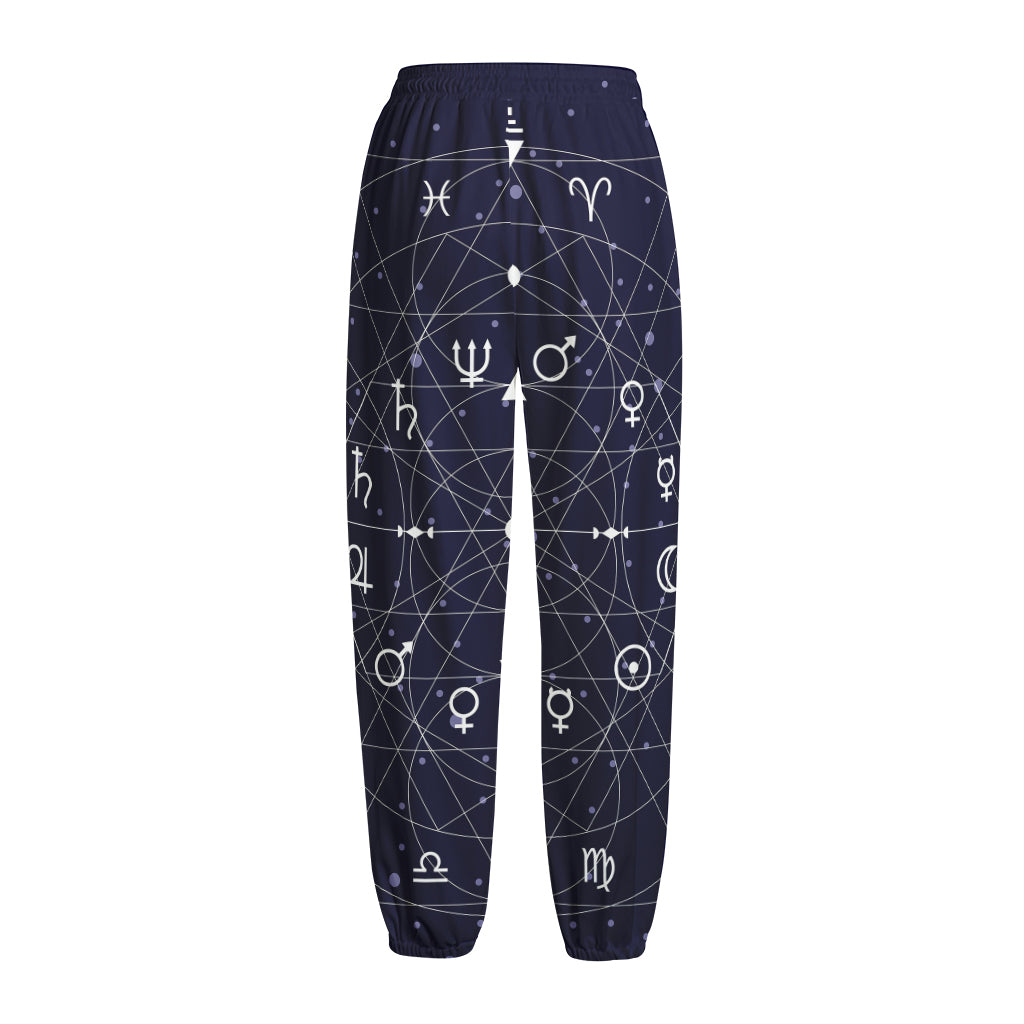 Geometric Moon Phase Print Fleece Lined Knit Pants