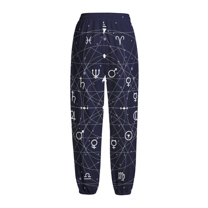 Geometric Moon Phase Print Fleece Lined Knit Pants