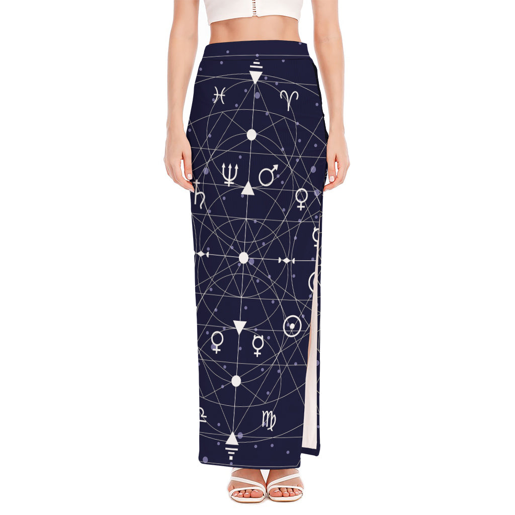 Geometric Moon Phase Print High Slit Maxi Skirt