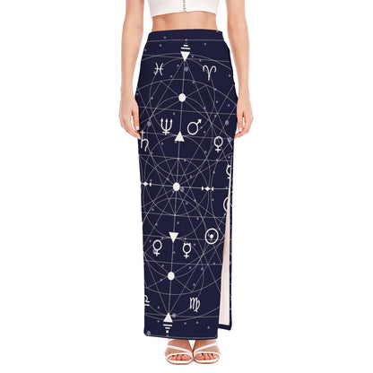 Geometric Moon Phase Print High Slit Maxi Skirt