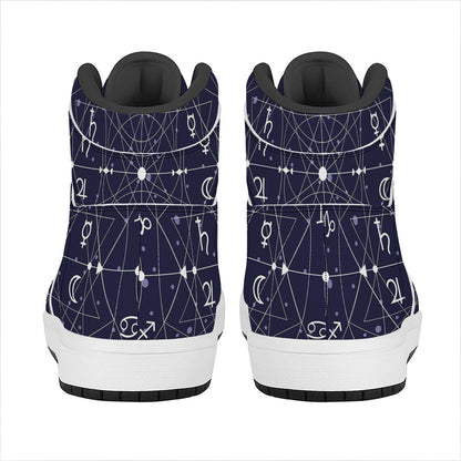 Geometric Moon Phase Print High Top Leather Sneakers