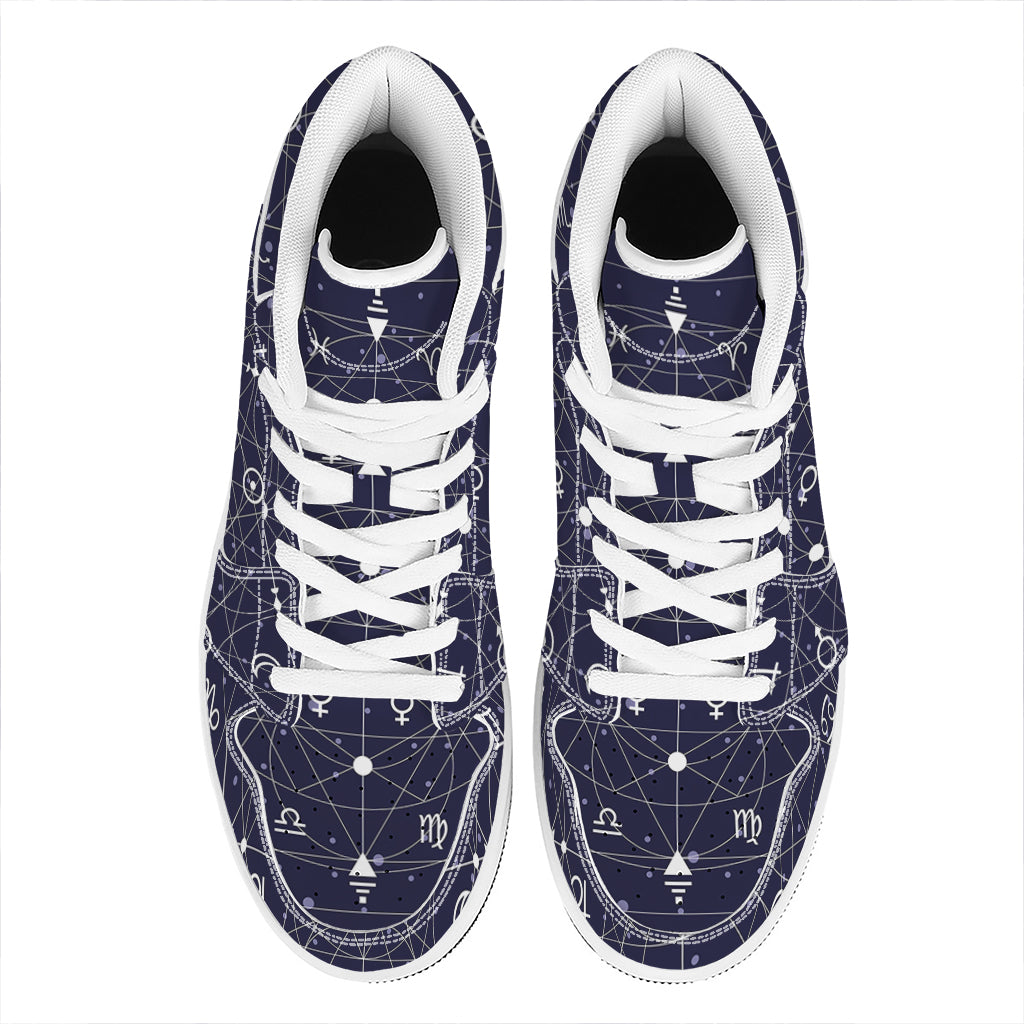 Geometric Moon Phase Print High Top Leather Sneakers