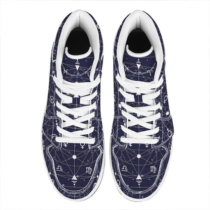 Geometric Moon Phase Print High Top Leather Sneakers