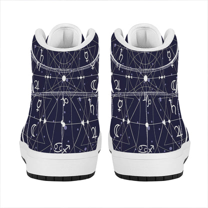 Geometric Moon Phase Print High Top Leather Sneakers