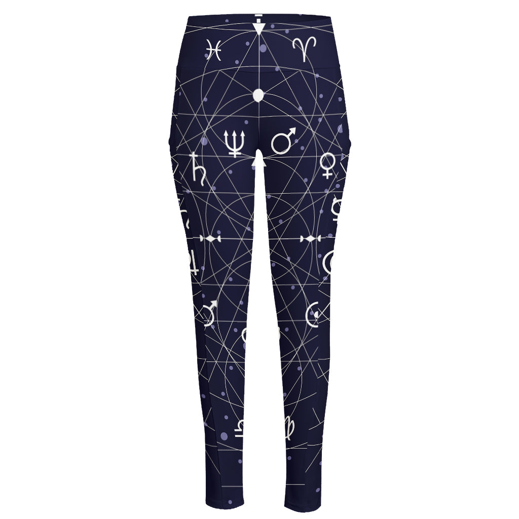 Geometric Moon Phase Print High-Waisted Pocket Leggings