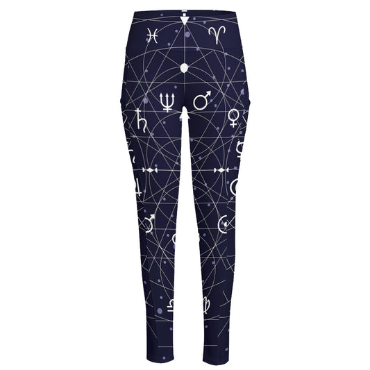 Geometric Moon Phase Print High-Waisted Pocket Leggings
