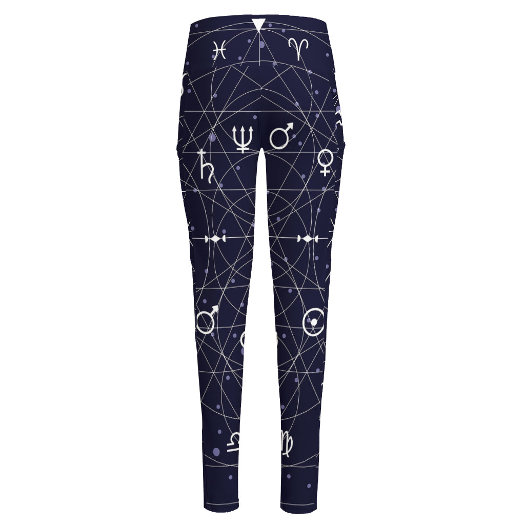 Geometric Moon Phase Print High-Waisted Pocket Leggings