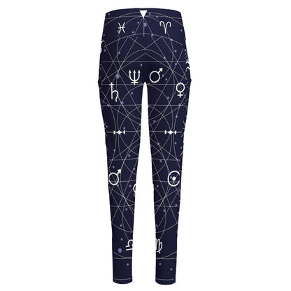 Geometric Moon Phase Print High-Waisted Pocket Leggings