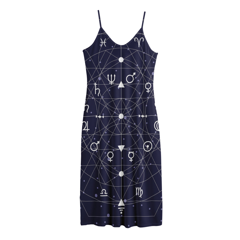 Geometric Moon Phase Print Jersey Midi Cami Dress