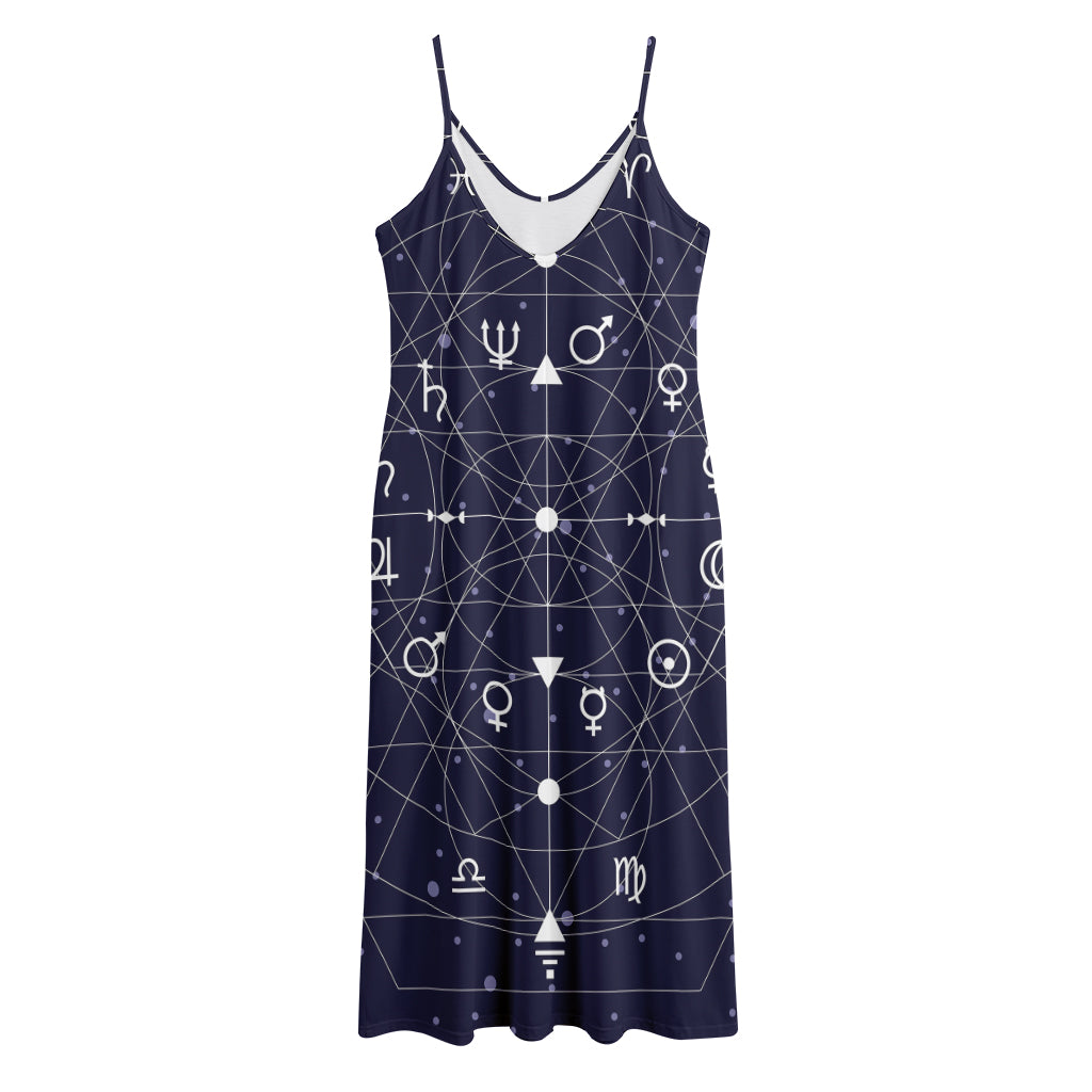 Geometric Moon Phase Print Jersey Midi Cami Dress