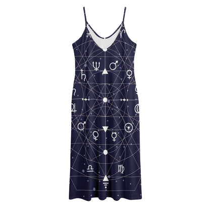 Geometric Moon Phase Print Jersey Midi Cami Dress