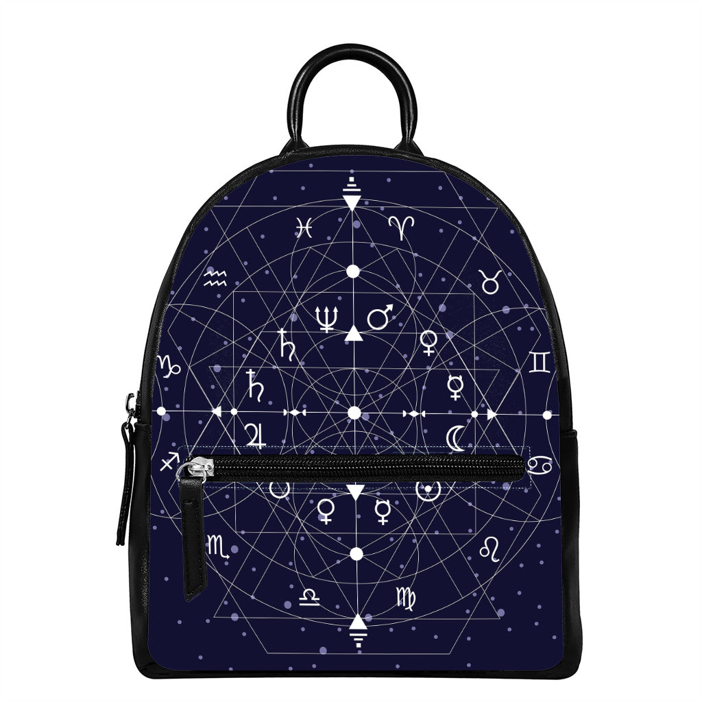 Geometric Moon Phase Print Leather Backpack