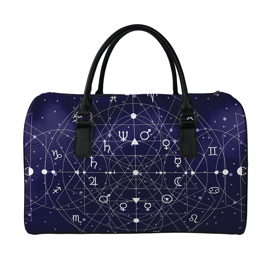 Geometric Moon Phase Print Leather Duffle Bag