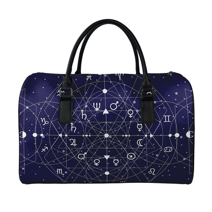 Geometric Moon Phase Print Leather Duffle Bag