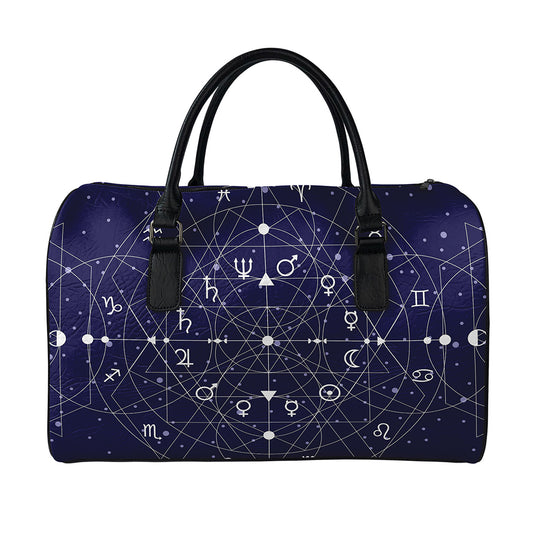 Geometric Moon Phase Print Leather Duffle Bag