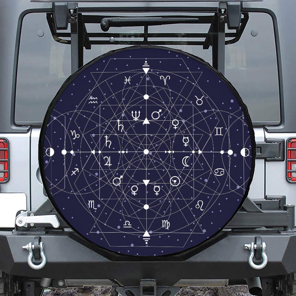 Geometric Moon Phase Print Leather Spare Tire Cover