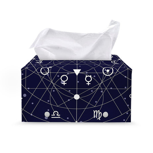 Geometric Moon Phase Print Leather Tissue Box Cover