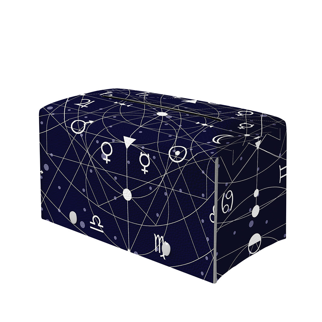 Geometric Moon Phase Print Leather Tissue Box Cover
