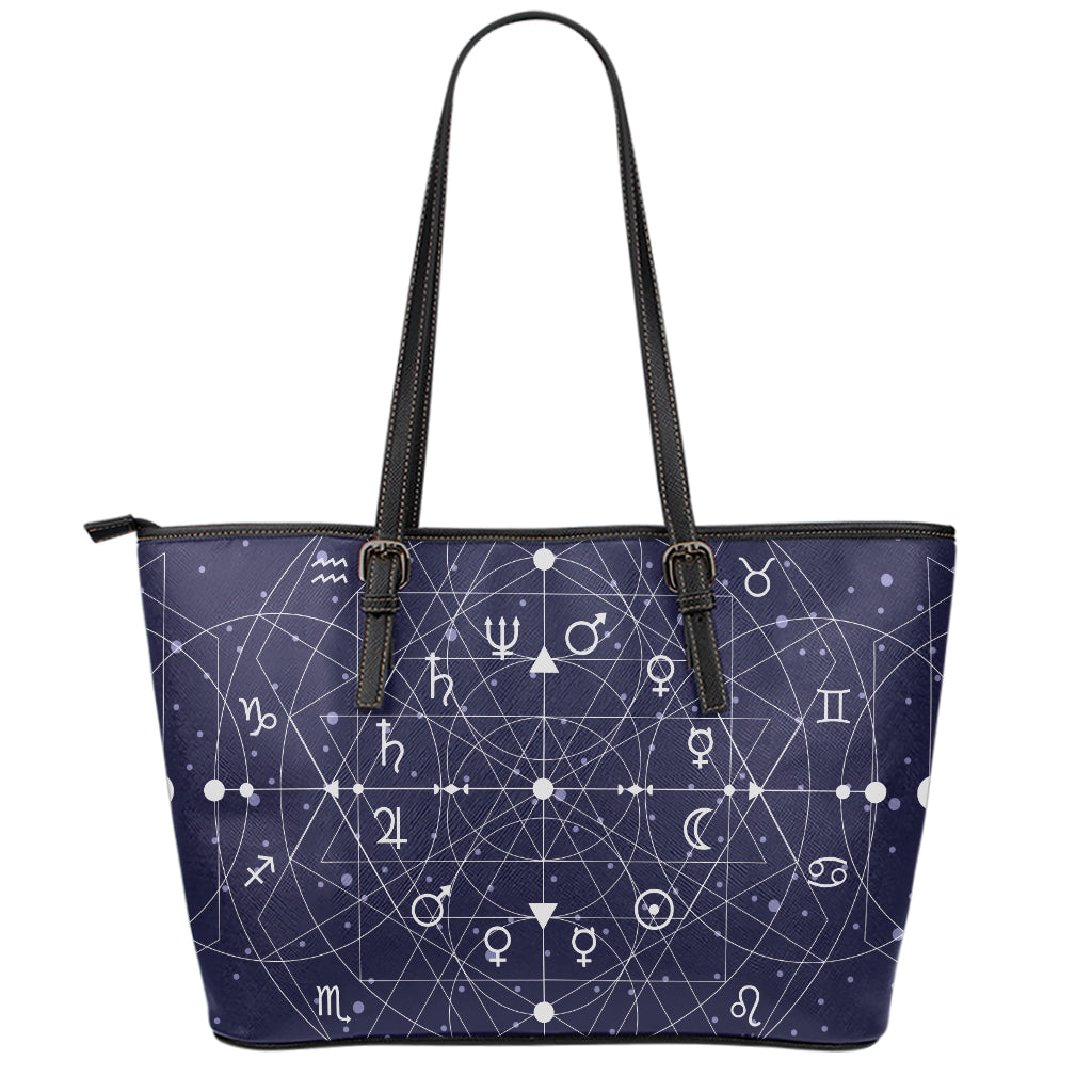 Geometric Moon Phase Print Leather Tote Bag
