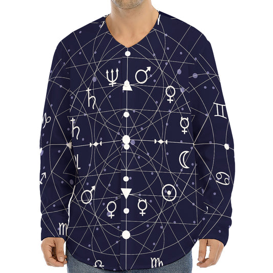 Geometric Moon Phase Print Long Sleeve Baseball Jersey