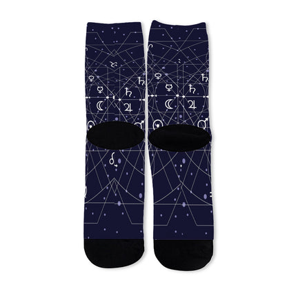 Geometric Moon Phase Print Long Socks