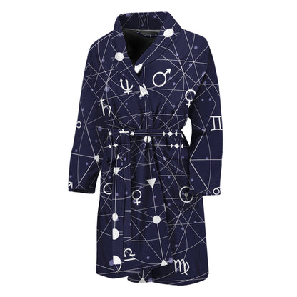 Geometric Moon Phase Print Men's Bathrobe