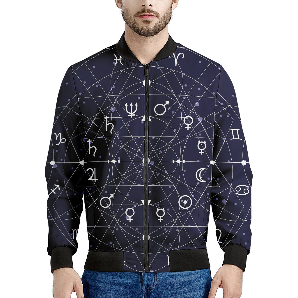 Geometric Moon Phase Print Men's Bomber Jacket