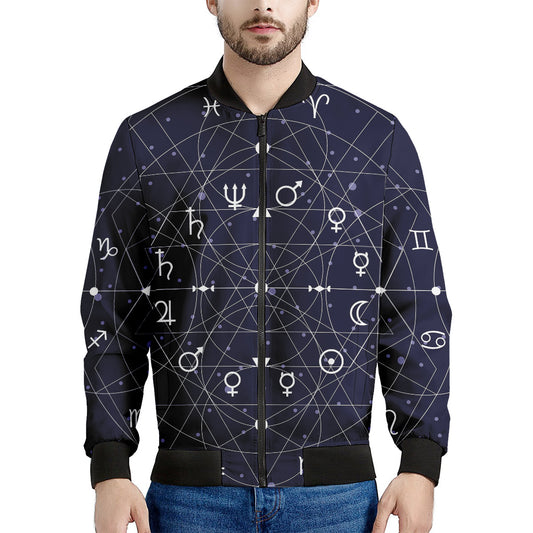 Geometric Moon Phase Print Men's Bomber Jacket