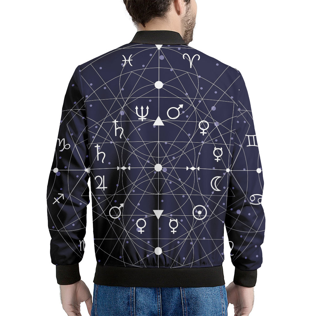 Geometric Moon Phase Print Men's Bomber Jacket