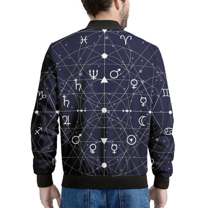 Geometric Moon Phase Print Men's Bomber Jacket