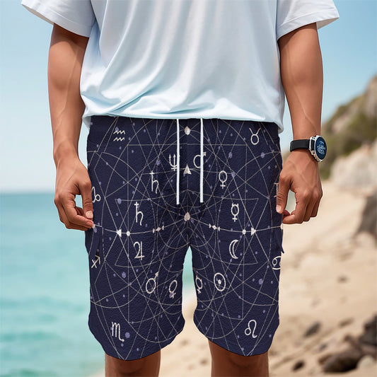 Geometric Moon Phase Print Men's Cargo Shorts