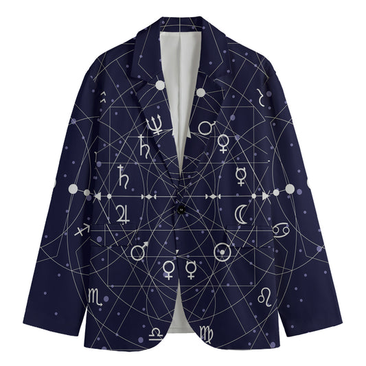 Geometric Moon Phase Print Men's Cotton Blazer