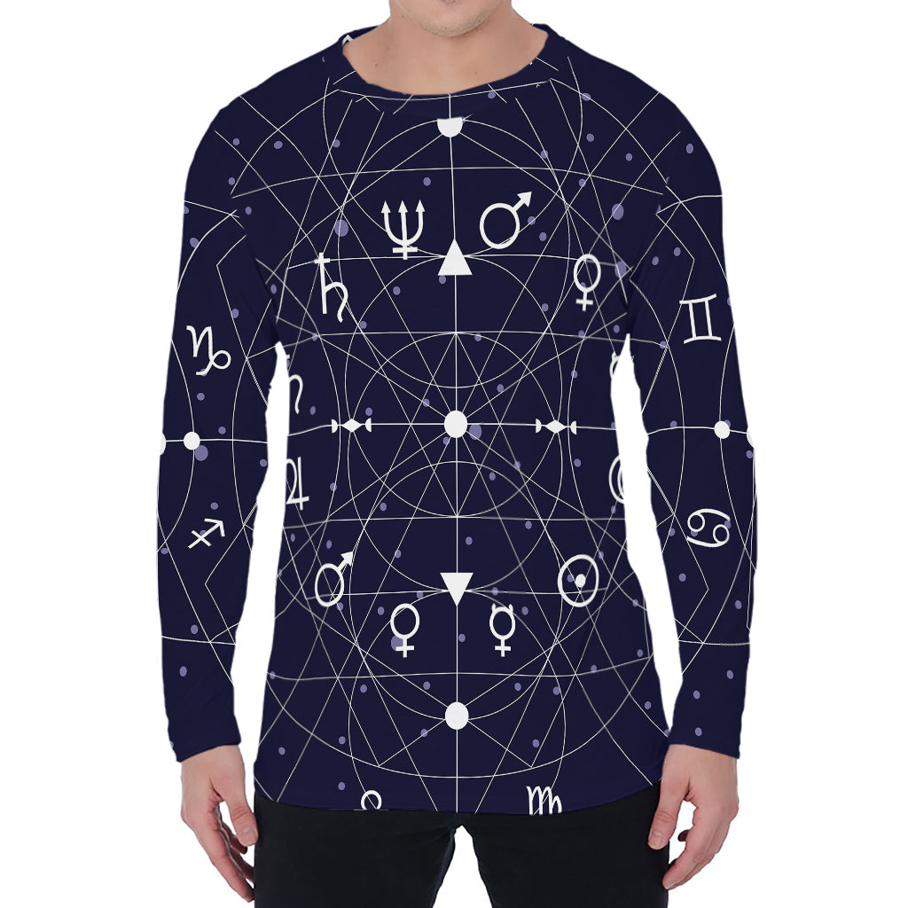 Geometric Moon Phase Print Men's Long Sleeve T-Shirt