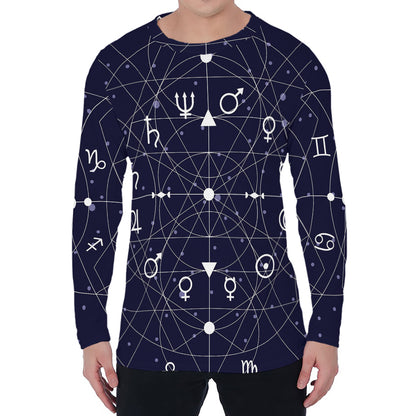 Geometric Moon Phase Print Men's Long Sleeve T-Shirt