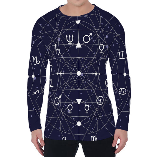 Geometric Moon Phase Print Men's Long Sleeve T-Shirt