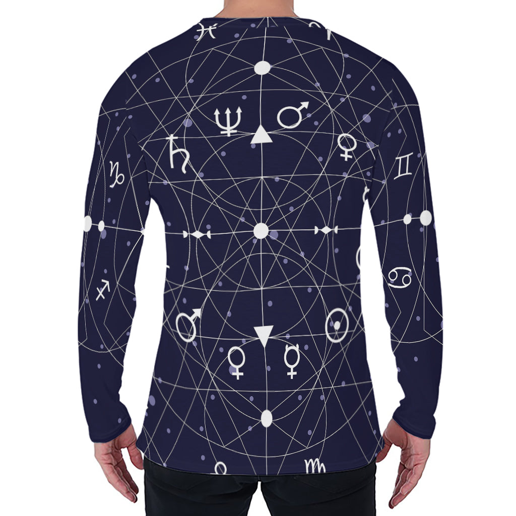 Geometric Moon Phase Print Men's Long Sleeve T-Shirt