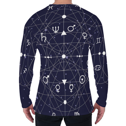 Geometric Moon Phase Print Men's Long Sleeve T-Shirt