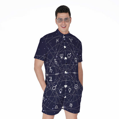 Geometric Moon Phase Print Men's Rompers