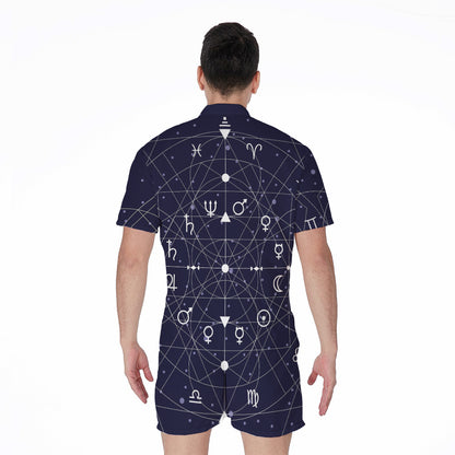 Geometric Moon Phase Print Men's Rompers