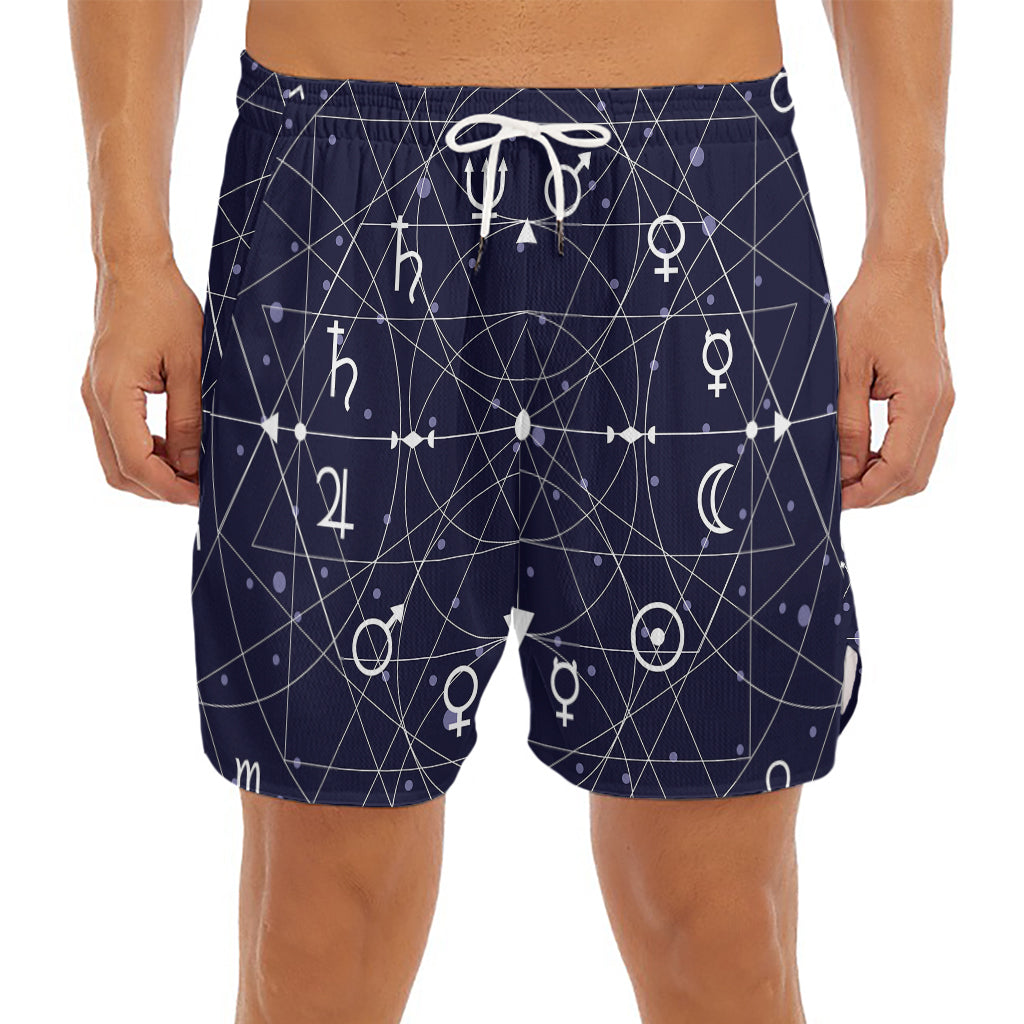 Geometric Moon Phase Print Men's Split Running Shorts