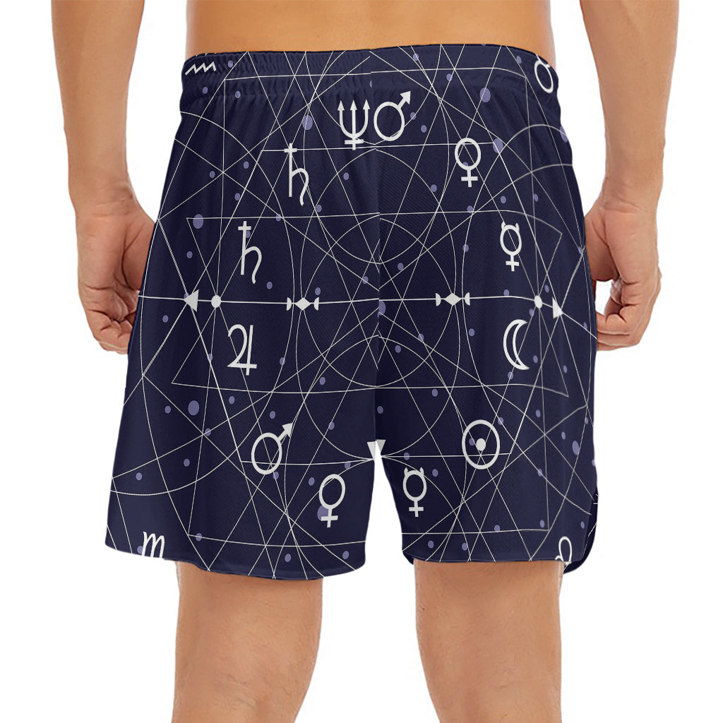 Geometric Moon Phase Print Men's Split Running Shorts