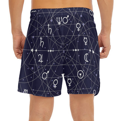 Geometric Moon Phase Print Men's Split Running Shorts