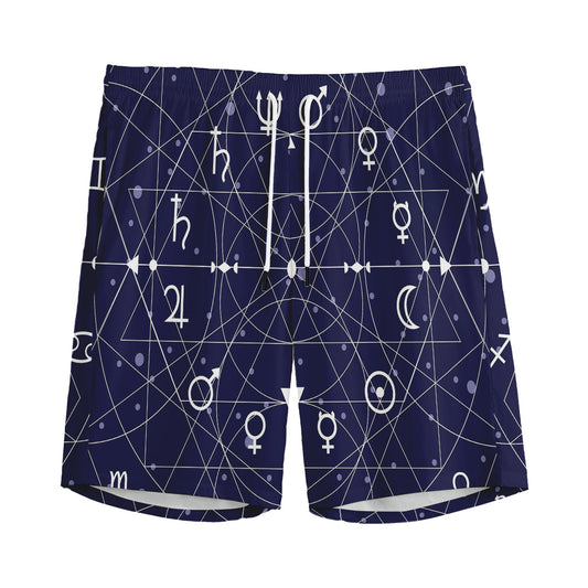 Geometric Moon Phase Print Men's Sports Shorts