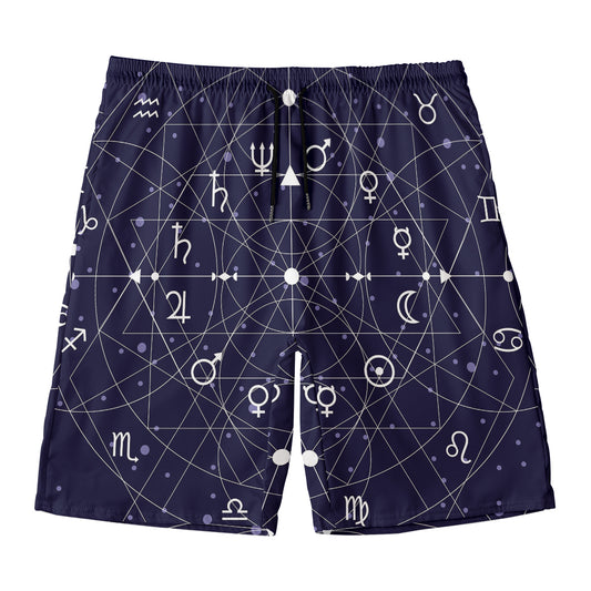 Geometric Moon Phase Print Men's Swim Trunks